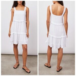 Rails Sandy Dress White Linen Blend Size Small Square Neck Tiered Ruffled Casual